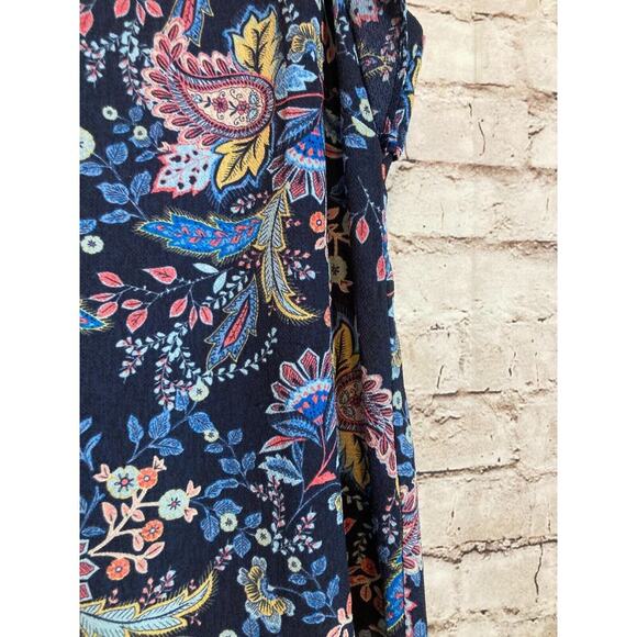 Rachel Roy Label Top Womens Large Navy Blue Floral Flutter Ruffle Sleeves Career - Picture 9 of 15